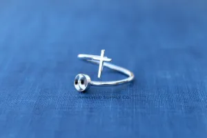 7mm Bezel Silver Cross Wrap Bypass Adjustable Ring blank