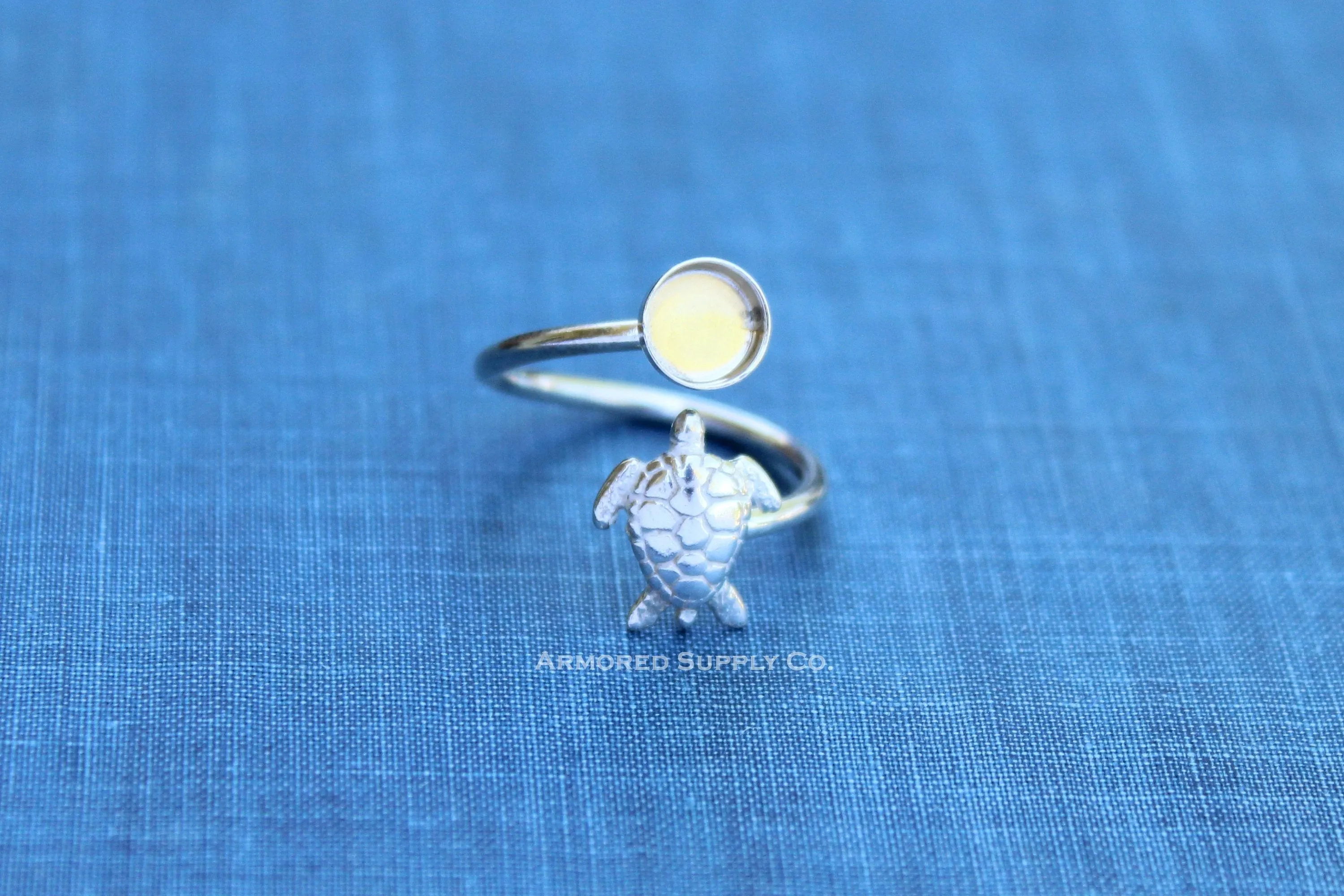 7mm Bezel Silver Sea Turtle Wrap Bypass Adjustable Ring blank