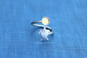 7mm Bezel Silver Sea Turtle Wrap Bypass Adjustable Ring blank