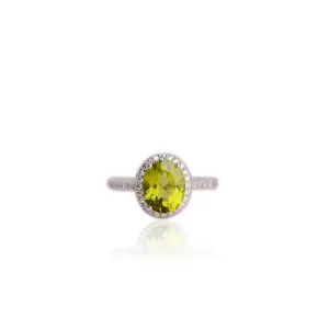 8 x 10  mm. Oval and Checkerboard Cut Green Pakistani Peridot with Cz Halo Ring
