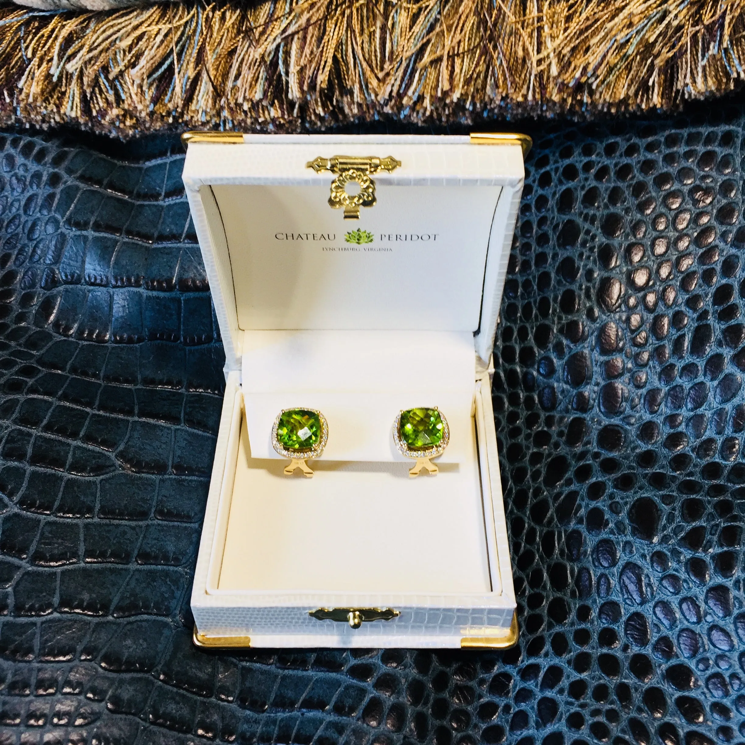 8.86ct. Burmese Peridot Earrings .41 ct. diamonds, Diamonds , Leaf Green, Lever-Back