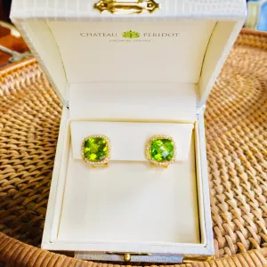 8.86ct. Burmese Peridot Earrings .41 ct. diamonds, Diamonds , Leaf Green, Lever-Back