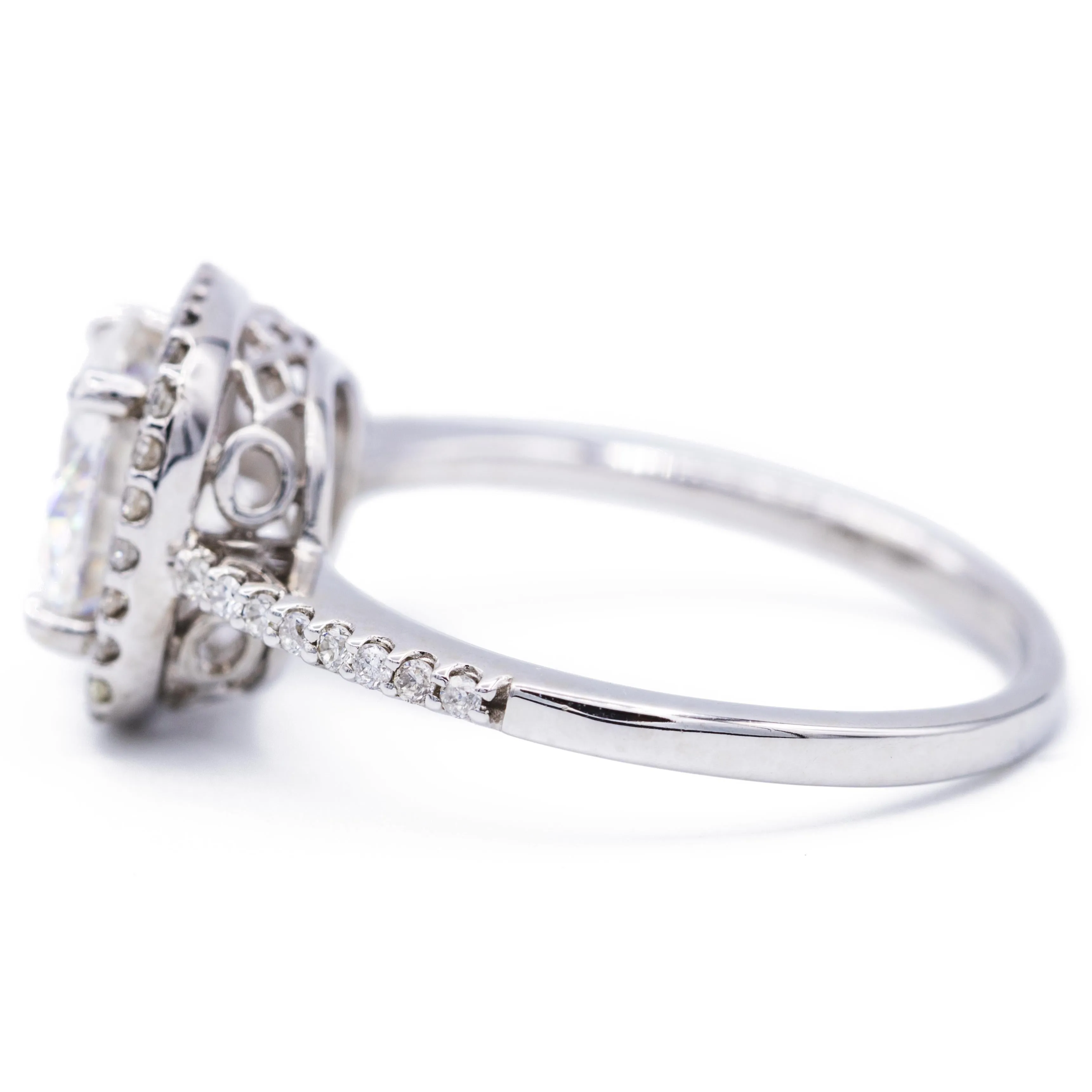 8mm Round Center 14K White Gold Micro Pave Halo Filigree Crown Ring