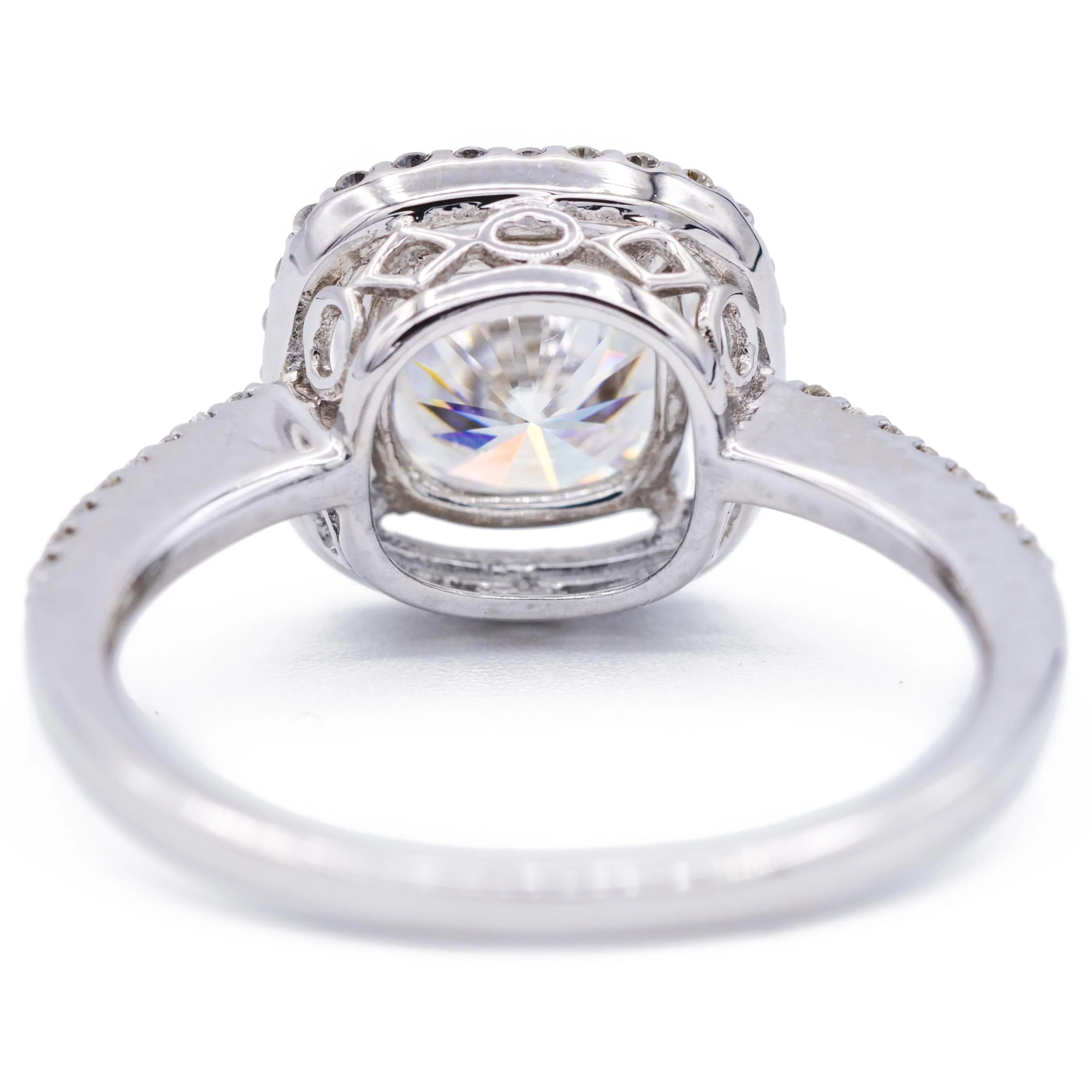 8mm Round Center 14K White Gold Micro Pave Halo Filigree Crown Ring