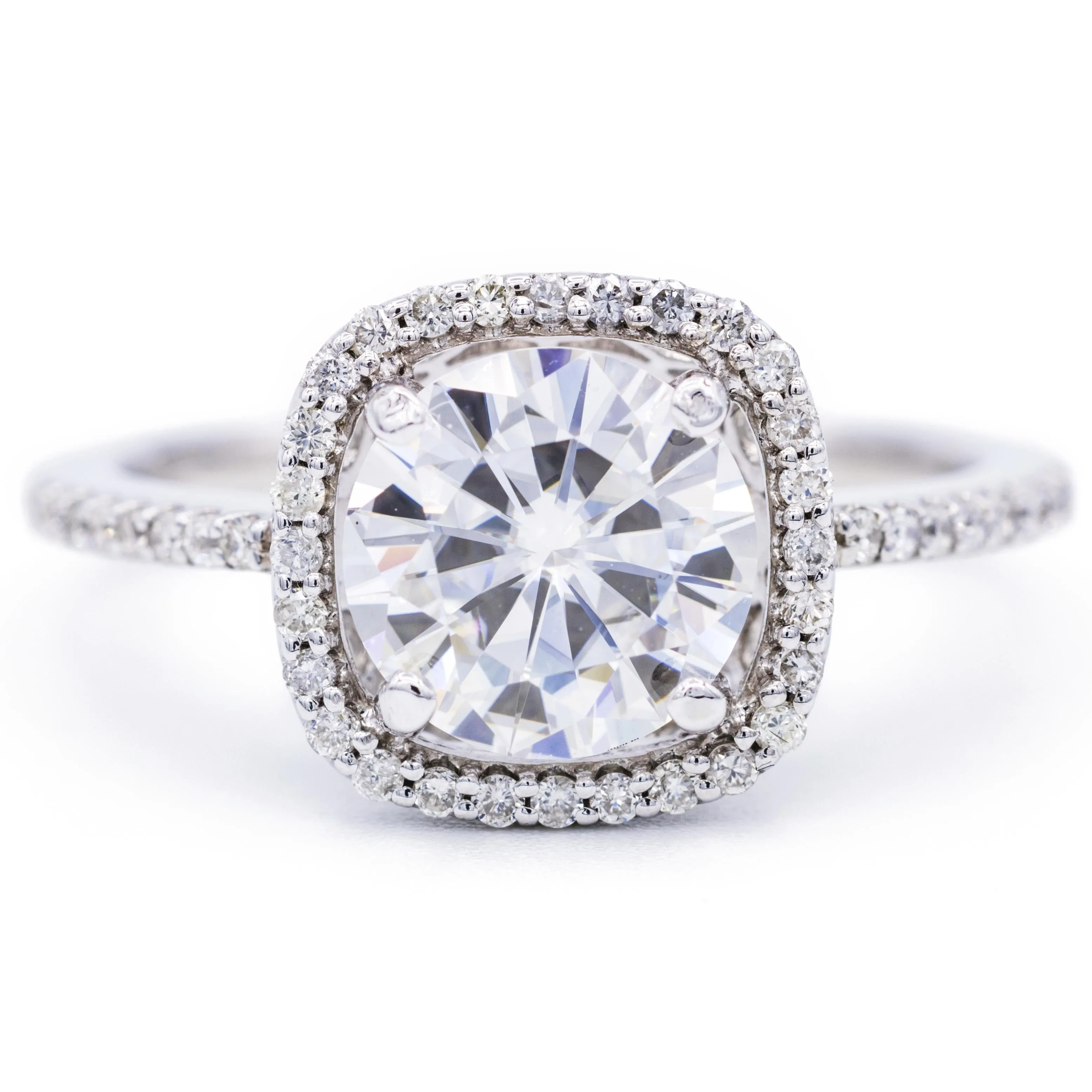 8mm Round Center 14K White Gold Micro Pave Halo Filigree Crown Ring