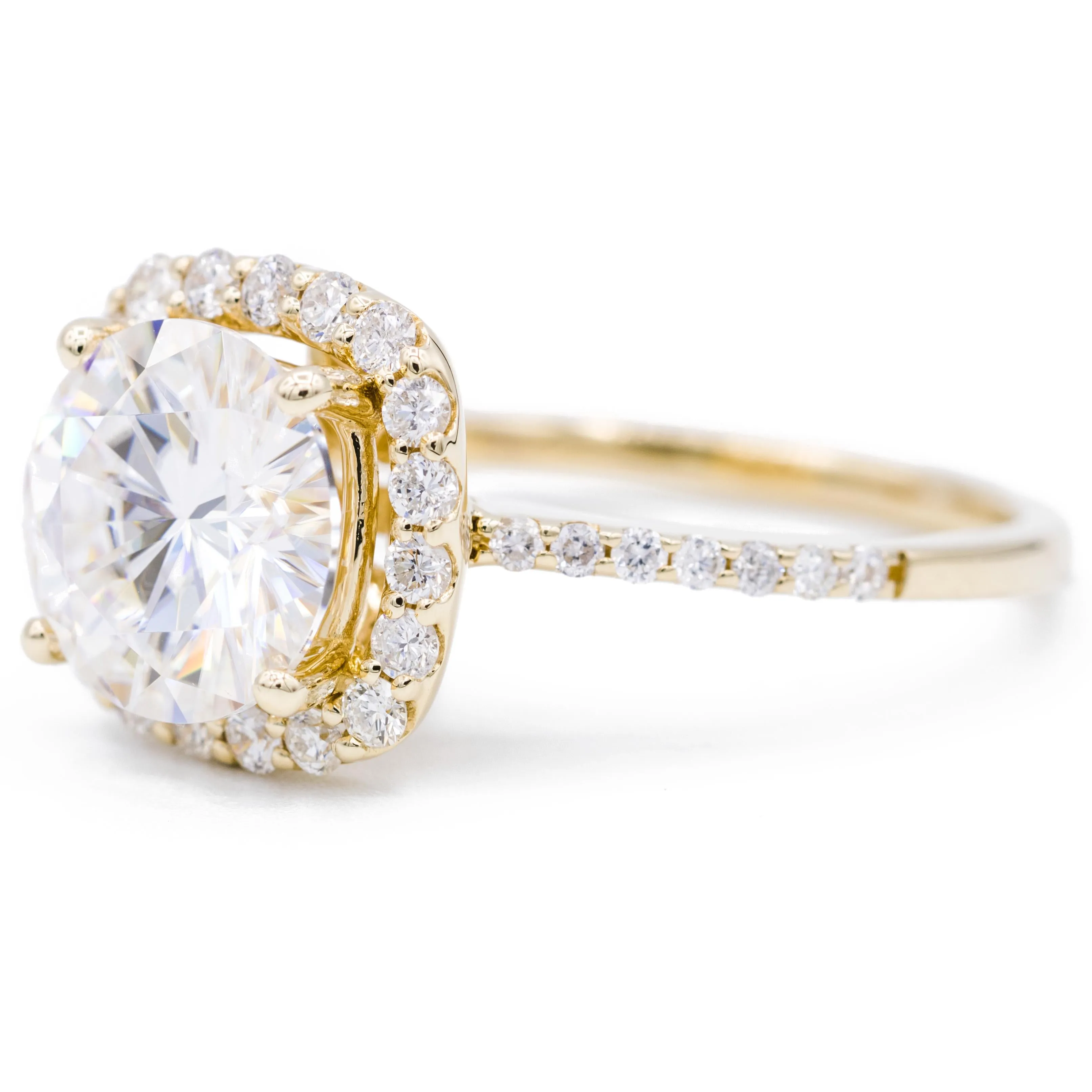 8mm Round Center 14K Yellow Gold Halo Diamond Micro Pave Ring