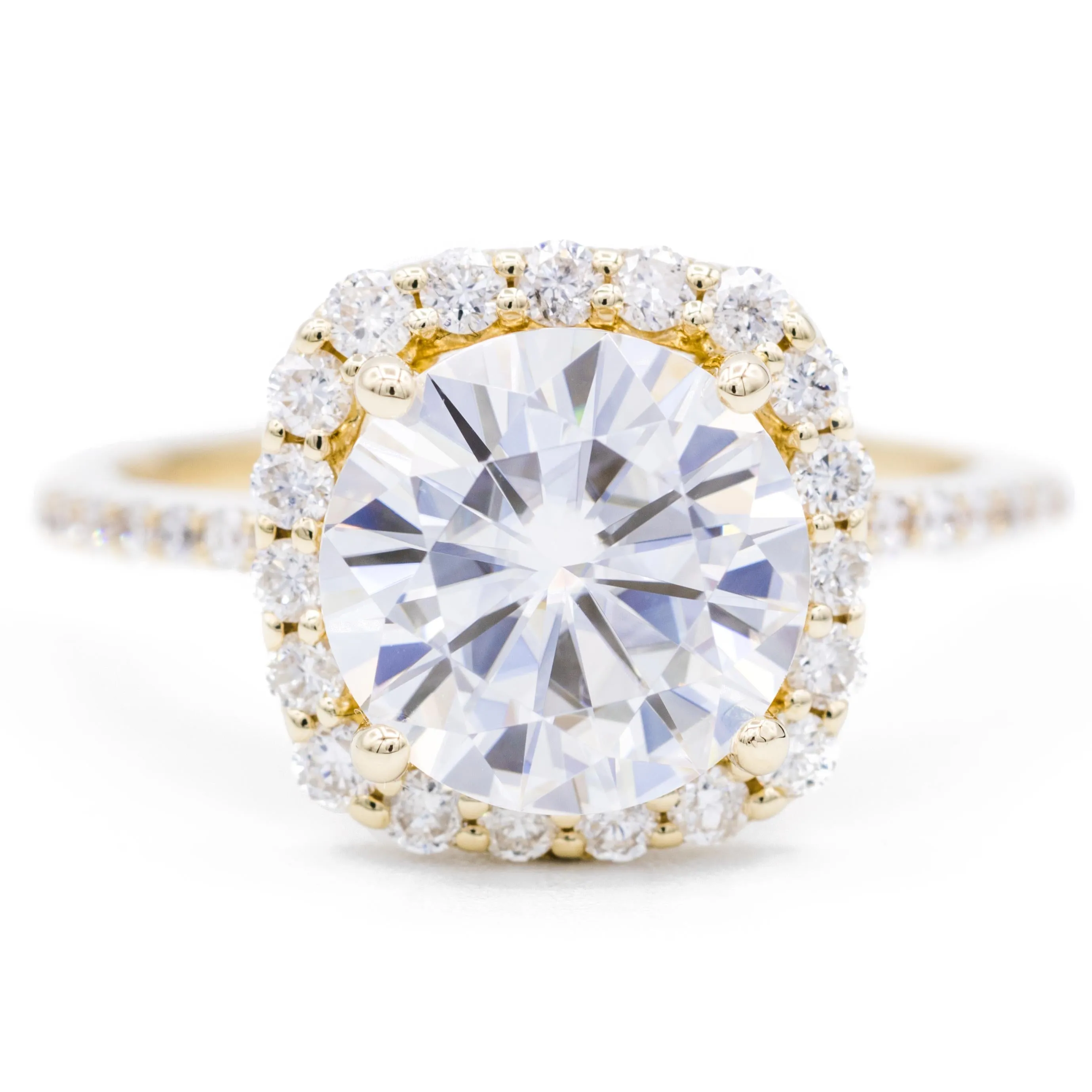 8mm Round Center 14K Yellow Gold Halo Diamond Micro Pave Ring