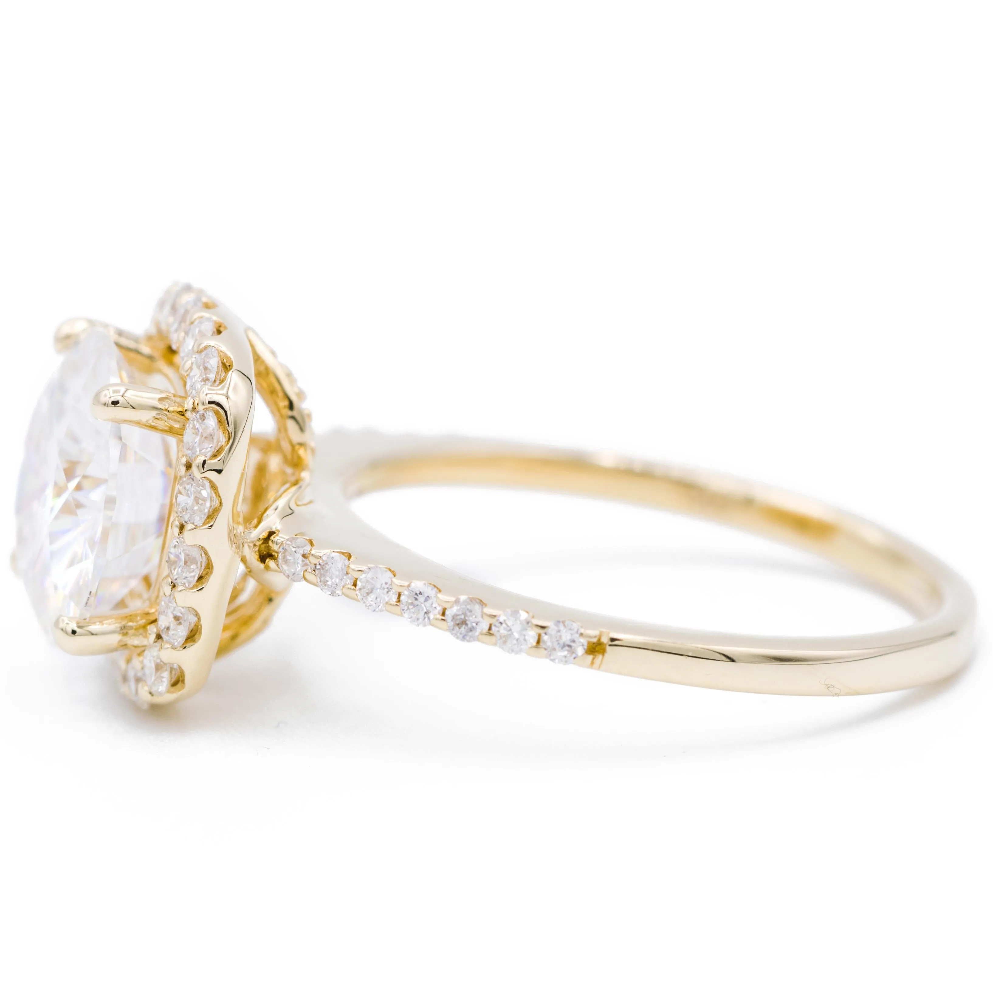 8mm Round Center 14K Yellow Gold Halo Diamond Micro Pave Ring