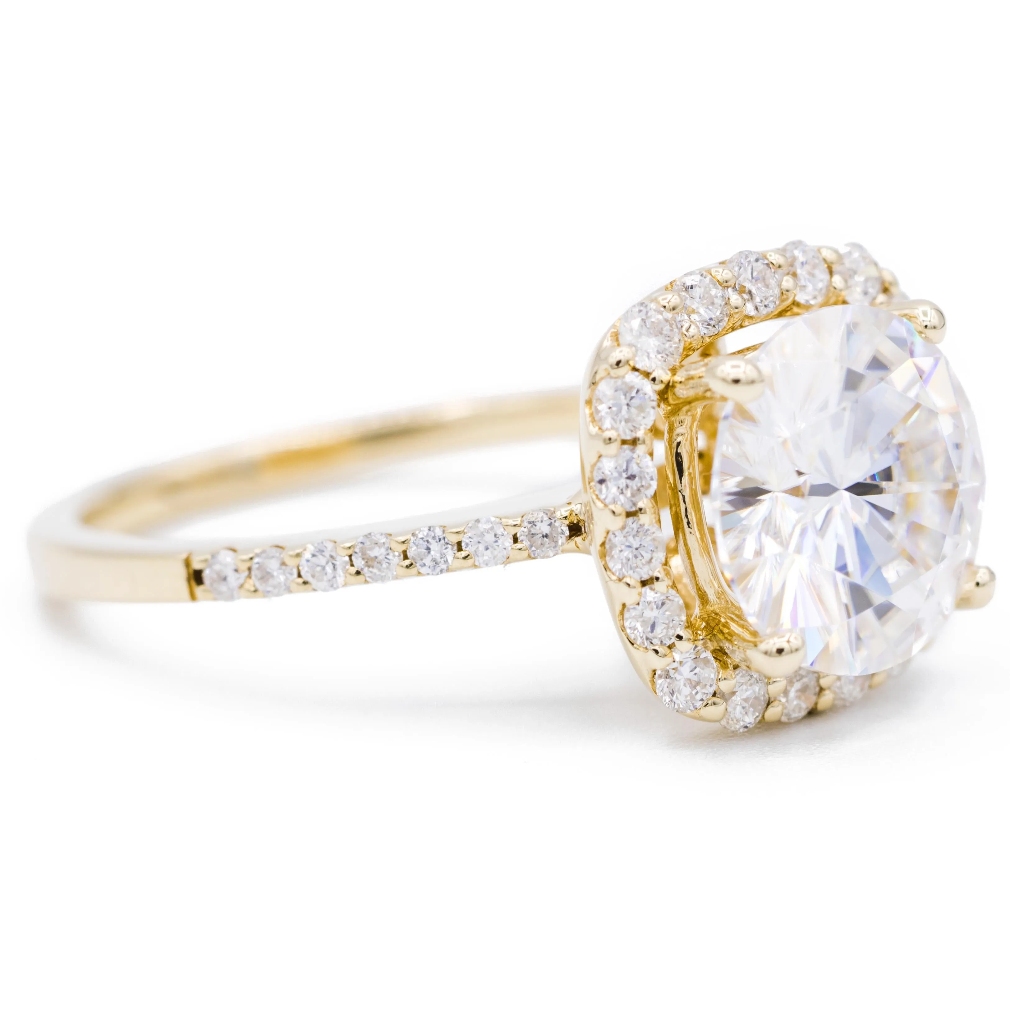 8mm Round Center 14K Yellow Gold Halo Diamond Micro Pave Ring