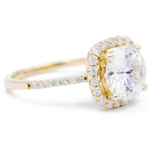 8mm Round Center 14K Yellow Gold Halo Diamond Micro Pave Ring