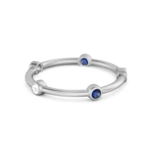 925 Sterling Silver 0.30 Ct Blue Sapphire Stackable Wedding Ring
