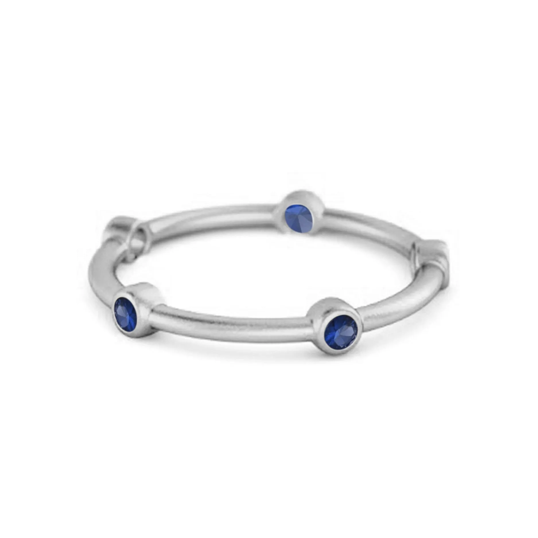 925 Sterling Silver Stackable Wedding Band Blue Sapphire Five Stone Ring