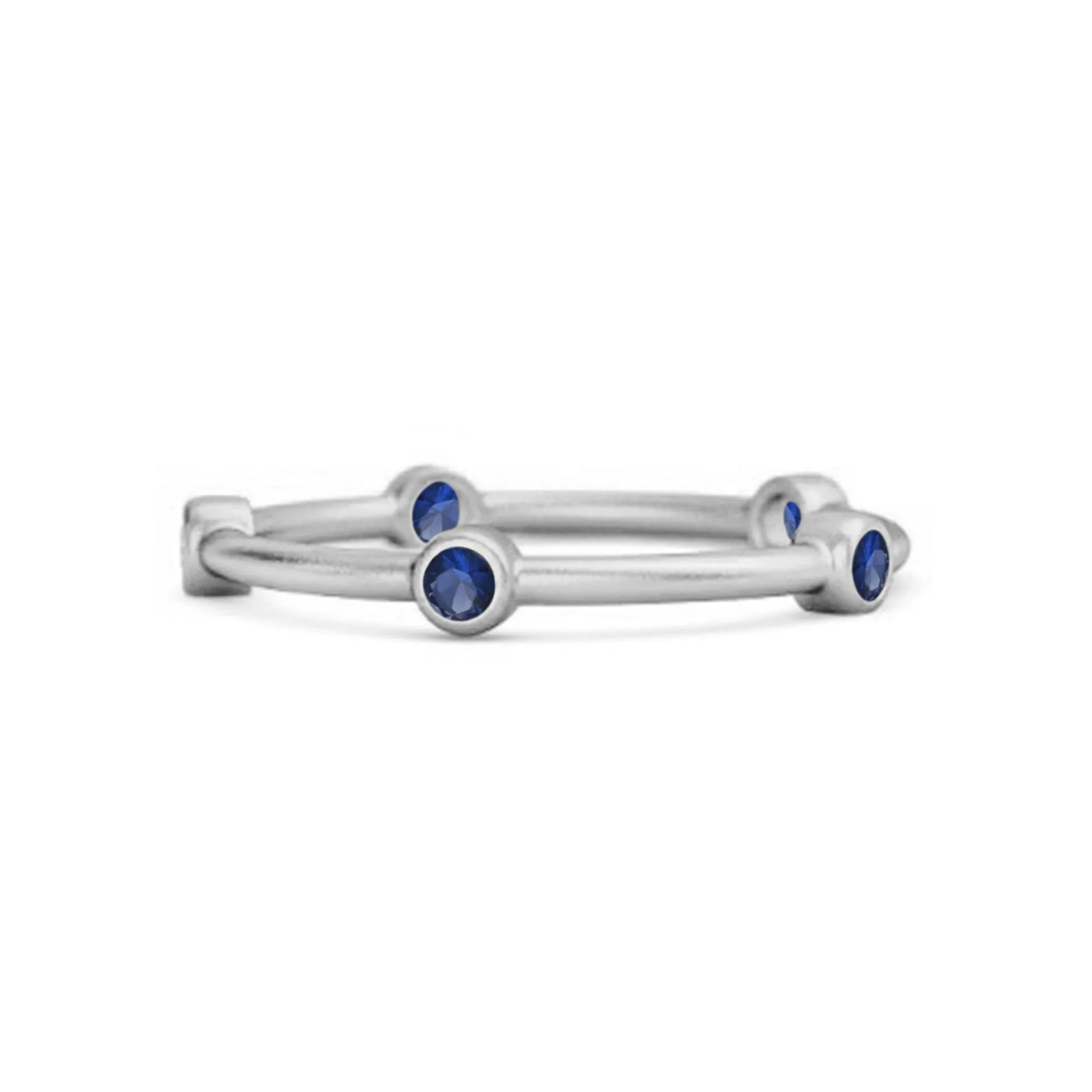 925 Sterling Silver Stackable Wedding Band Blue Sapphire Five Stone Ring