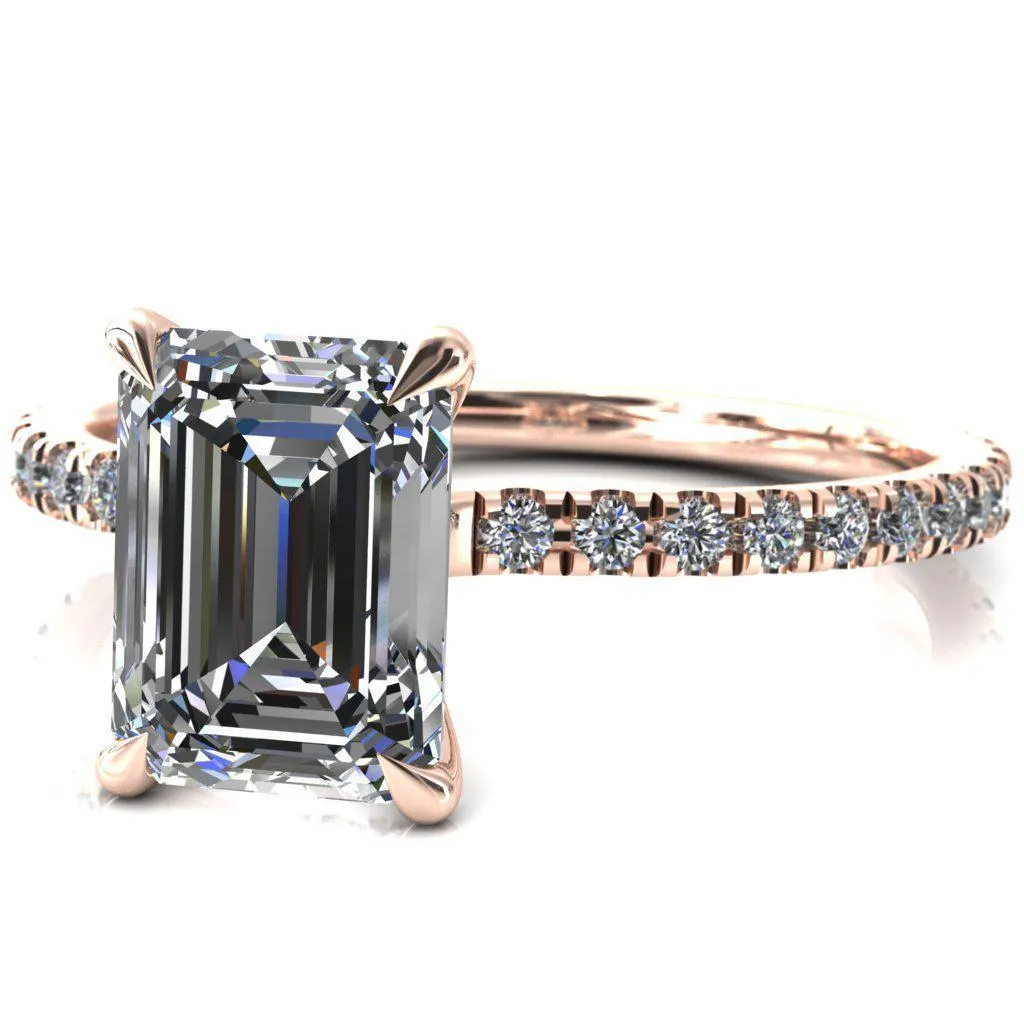 Alayna Emerald Moissanite 4 Claw Prong 3/4 Micro Pave Diamond Accent Ring Engagement Ring