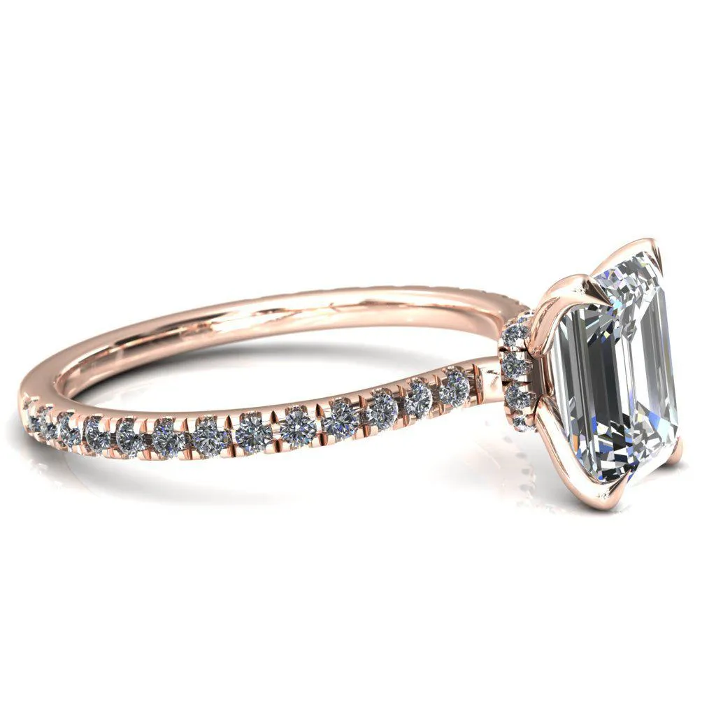 Alayna Emerald Moissanite 4 Claw Prong 3/4 Micro Pave Diamond Accent Ring Engagement Ring