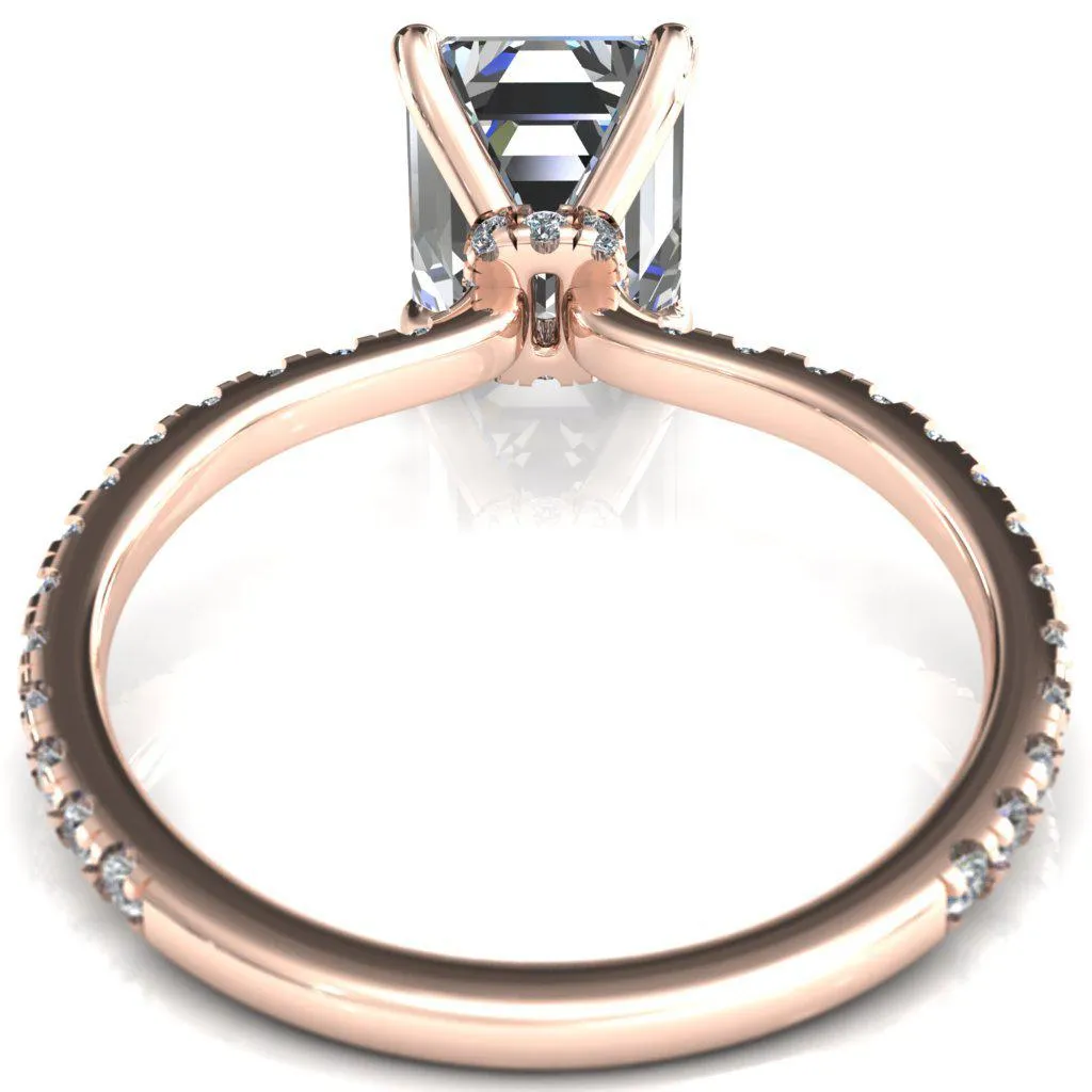 Alayna Emerald Moissanite 4 Claw Prong 3/4 Micro Pave Diamond Accent Ring Engagement Ring