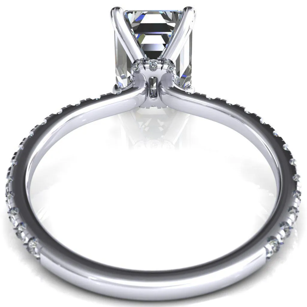 Alayna Emerald Moissanite 4 Claw Prong 3/4 Micro Pave Diamond Accent Ring Engagement Ring