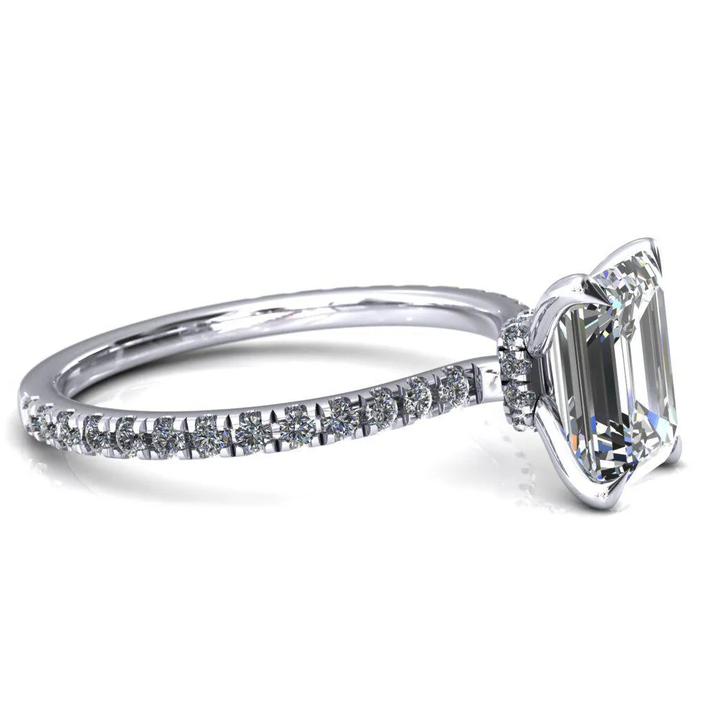 Alayna Emerald Moissanite 4 Claw Prong 3/4 Micro Pave Diamond Accent Ring Engagement Ring