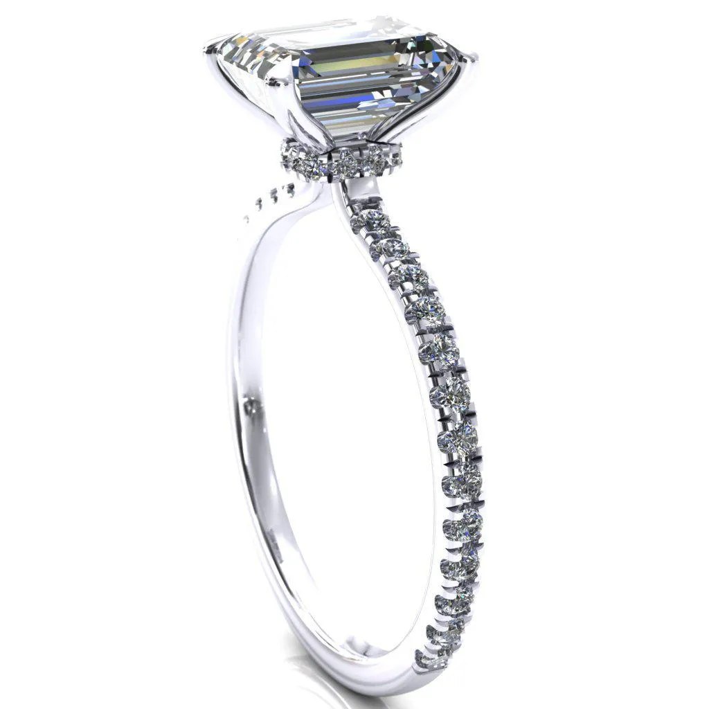 Alayna Emerald Moissanite 4 Claw Prong 3/4 Micro Pave Diamond Accent Ring Engagement Ring