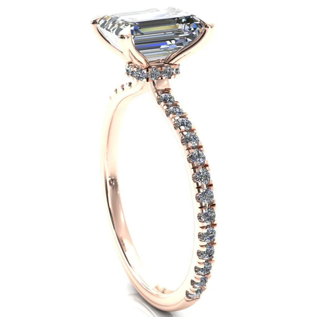 Alayna Emerald Moissanite 4 Claw Prong 3/4 Micro Pave Diamond Accent Ring Engagement Ring