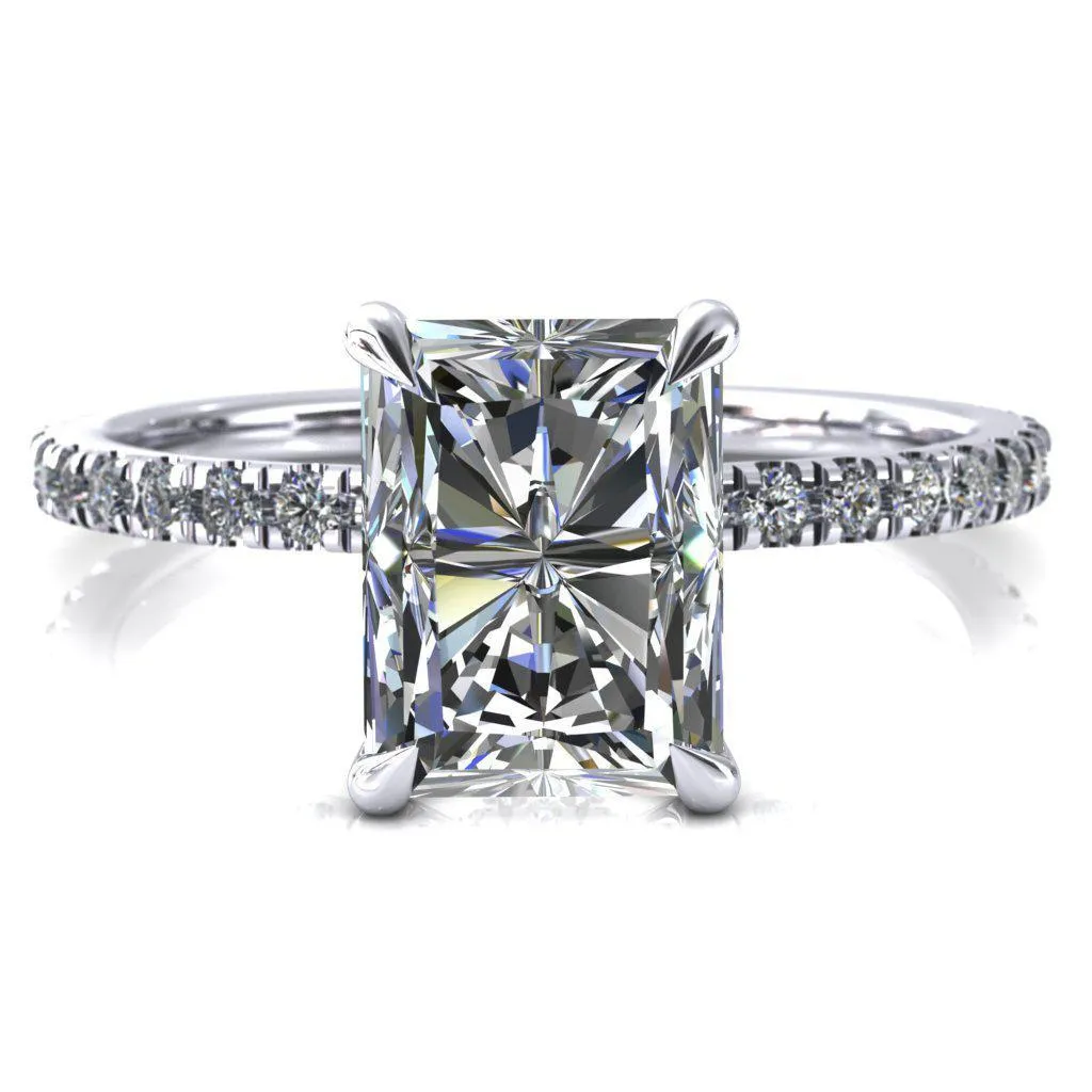 Alayna Radiant Moissanite 4 Claw Prong 3/4 Micro Pave Diamond Accent Ring Engagement Ring