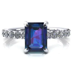 Alessi Emerald Alexandrite 4 Claw Prong 3/4 Micro Pave Engagement Ring