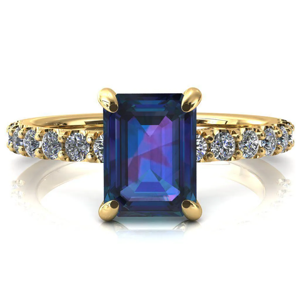 Alessi Emerald Alexandrite 4 Claw Prong 3/4 Micro Pave Engagement Ring