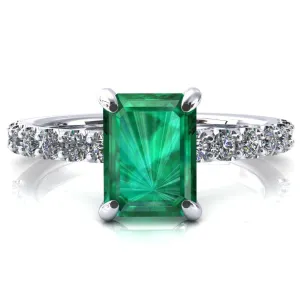 Alessi Emerald Emerald 4 Claw Prong 3/4 Micro Pave Engagement Ring