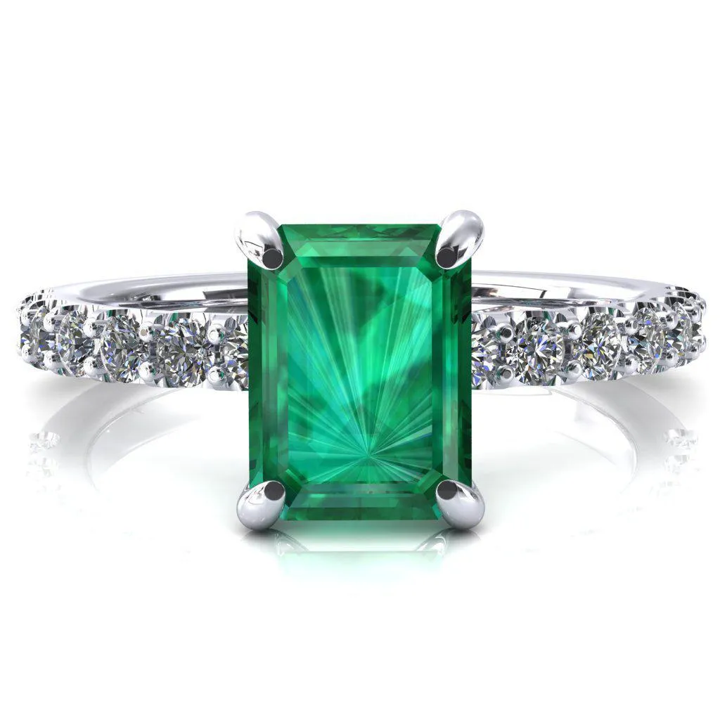 Alessi Emerald Emerald 4 Claw Prong 3/4 Micro Pave Engagement Ring