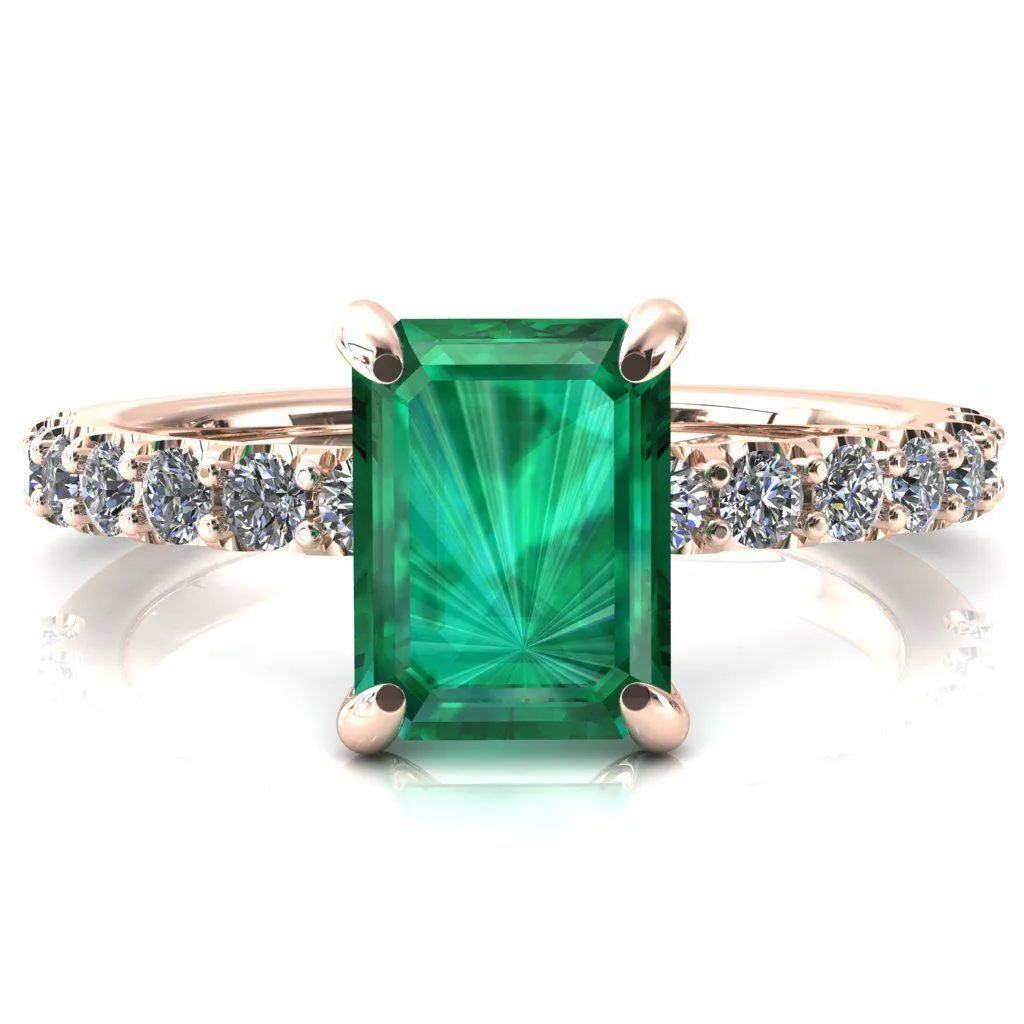 Alessi Emerald Emerald 4 Claw Prong 3/4 Micro Pave Engagement Ring
