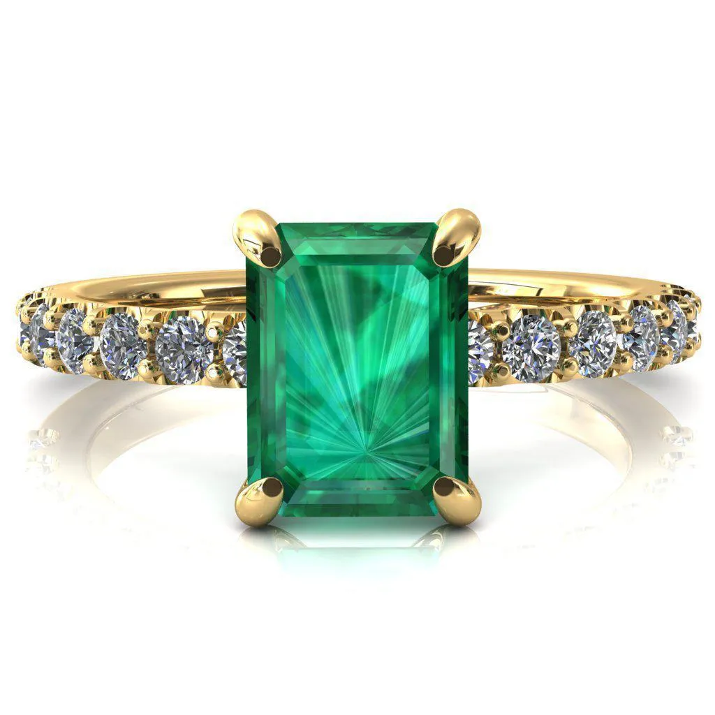Alessi Emerald Emerald 4 Claw Prong 3/4 Micro Pave Engagement Ring