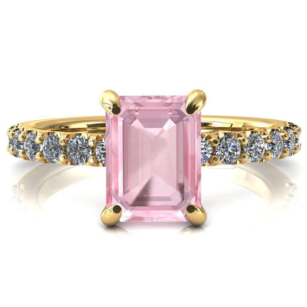 Alessi Emerald Pink Sapphire 4 Claw Prong 3/4 Micro Pave Engagement Ring