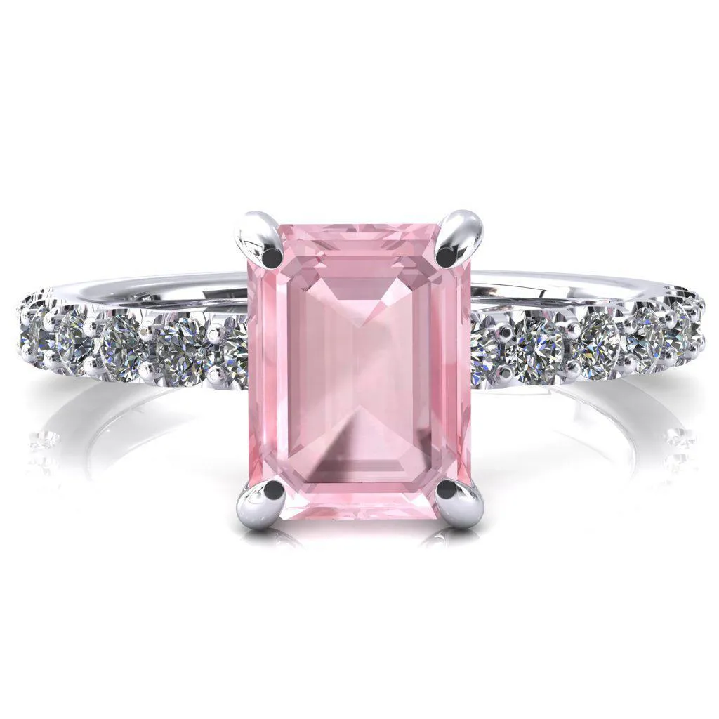 Alessi Emerald Pink Sapphire 4 Claw Prong 3/4 Micro Pave Engagement Ring