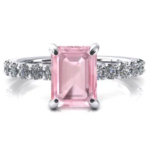 Alessi Emerald Pink Sapphire 4 Claw Prong 3/4 Micro Pave Engagement Ring