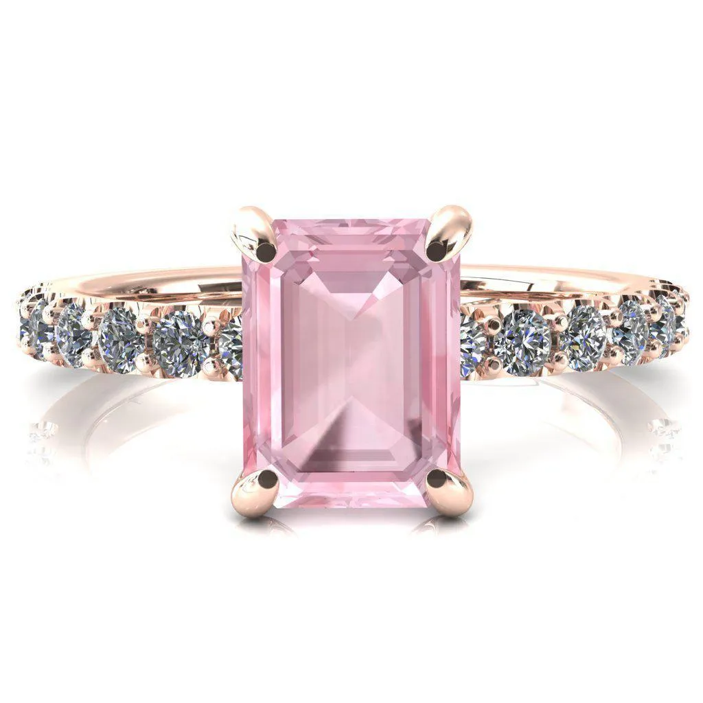 Alessi Emerald Pink Sapphire 4 Claw Prong 3/4 Micro Pave Engagement Ring