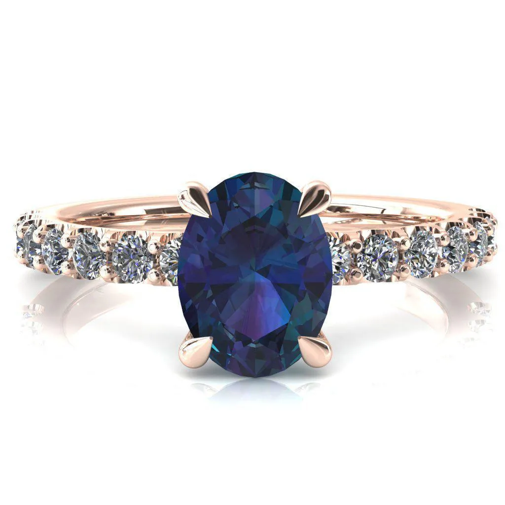 Alessi Oval Alexandrite 4 Claw Prong 3/4 Micro Pave Engagement Ring