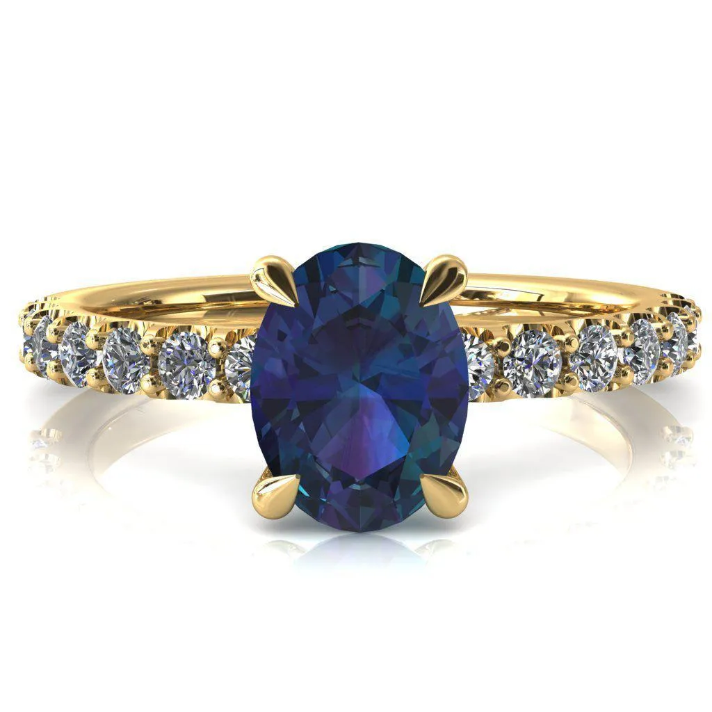 Alessi Oval Alexandrite 4 Claw Prong 3/4 Micro Pave Engagement Ring