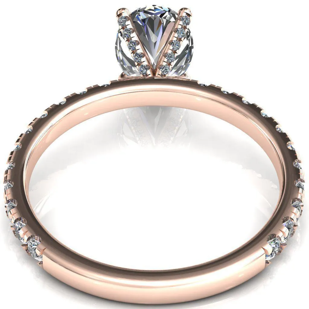 Alessi Oval Center Stone 4 Claw Prong 3/4 Micro Pave Engagement Ring