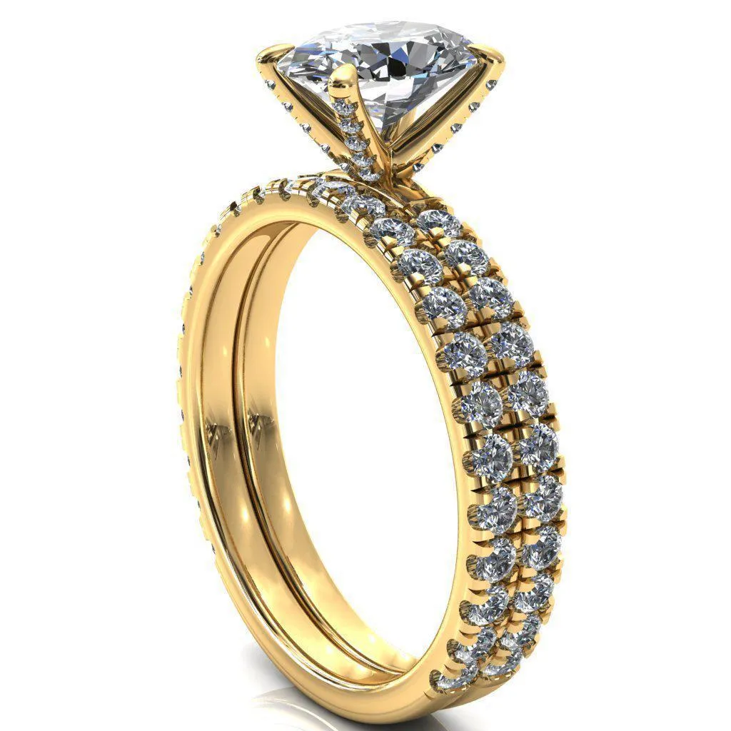 Alessi Oval Center Stone 4 Claw Prong 3/4 Micro Pave Engagement Ring