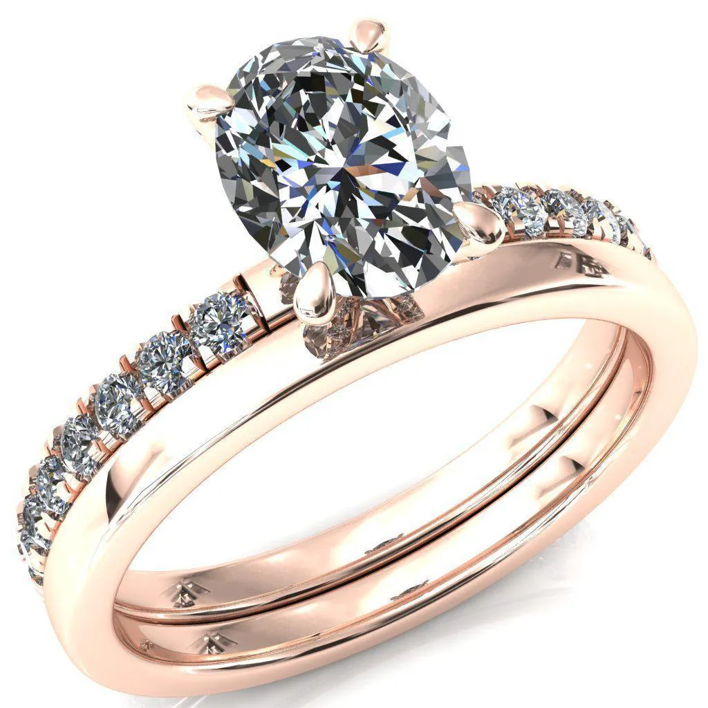 Alessi Oval Center Stone 4 Claw Prong 3/4 Micro Pave Engagement Ring