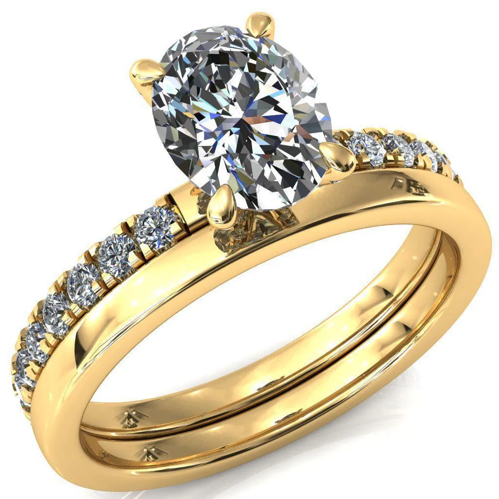 Alessi Oval Center Stone 4 Claw Prong 3/4 Micro Pave Engagement Ring