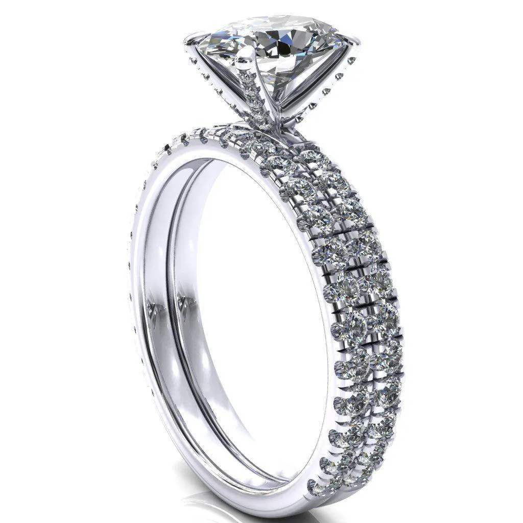 Alessi Oval Center Stone 4 Claw Prong 3/4 Micro Pave Engagement Ring