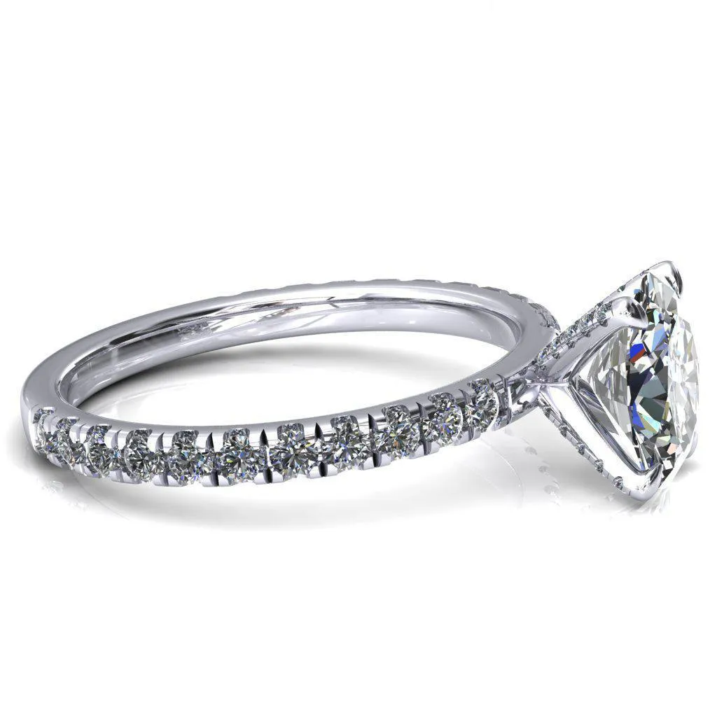 Alessi Oval Center Stone 4 Claw Prong 3/4 Micro Pave Engagement Ring
