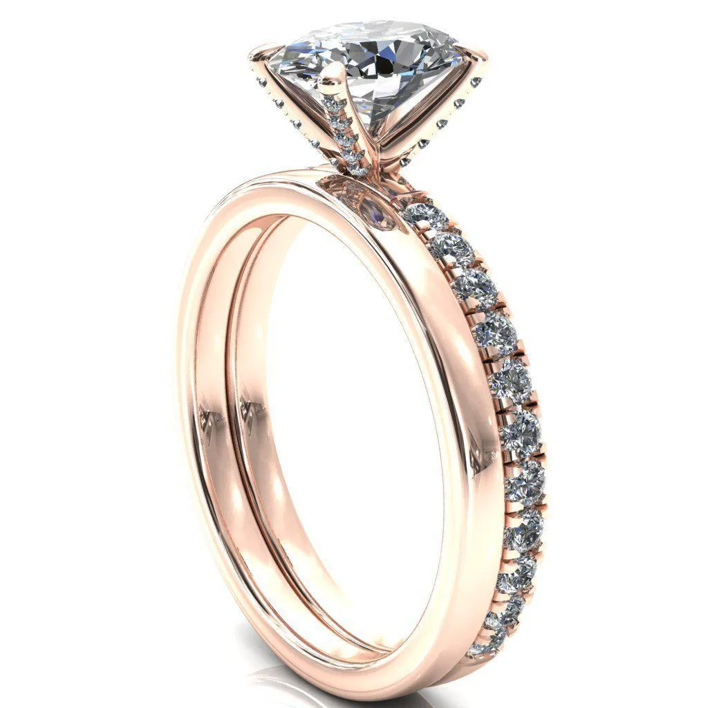 Alessi Oval Center Stone 4 Claw Prong 3/4 Micro Pave Engagement Ring