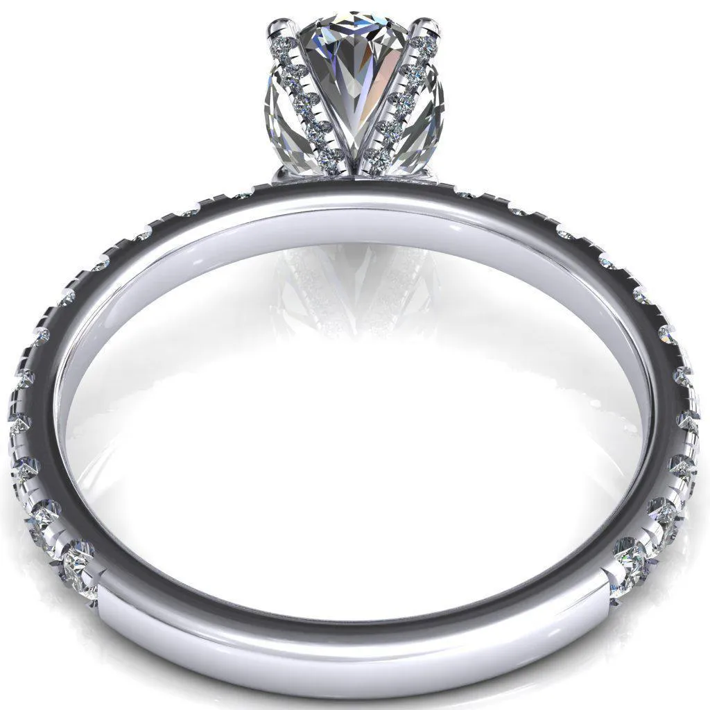 Alessi Oval Center Stone 4 Claw Prong 3/4 Micro Pave Engagement Ring