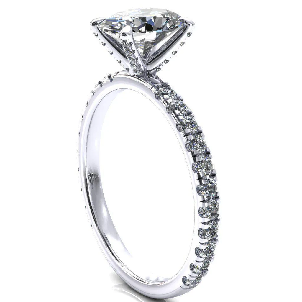 Alessi Oval Center Stone 4 Claw Prong 3/4 Micro Pave Engagement Ring