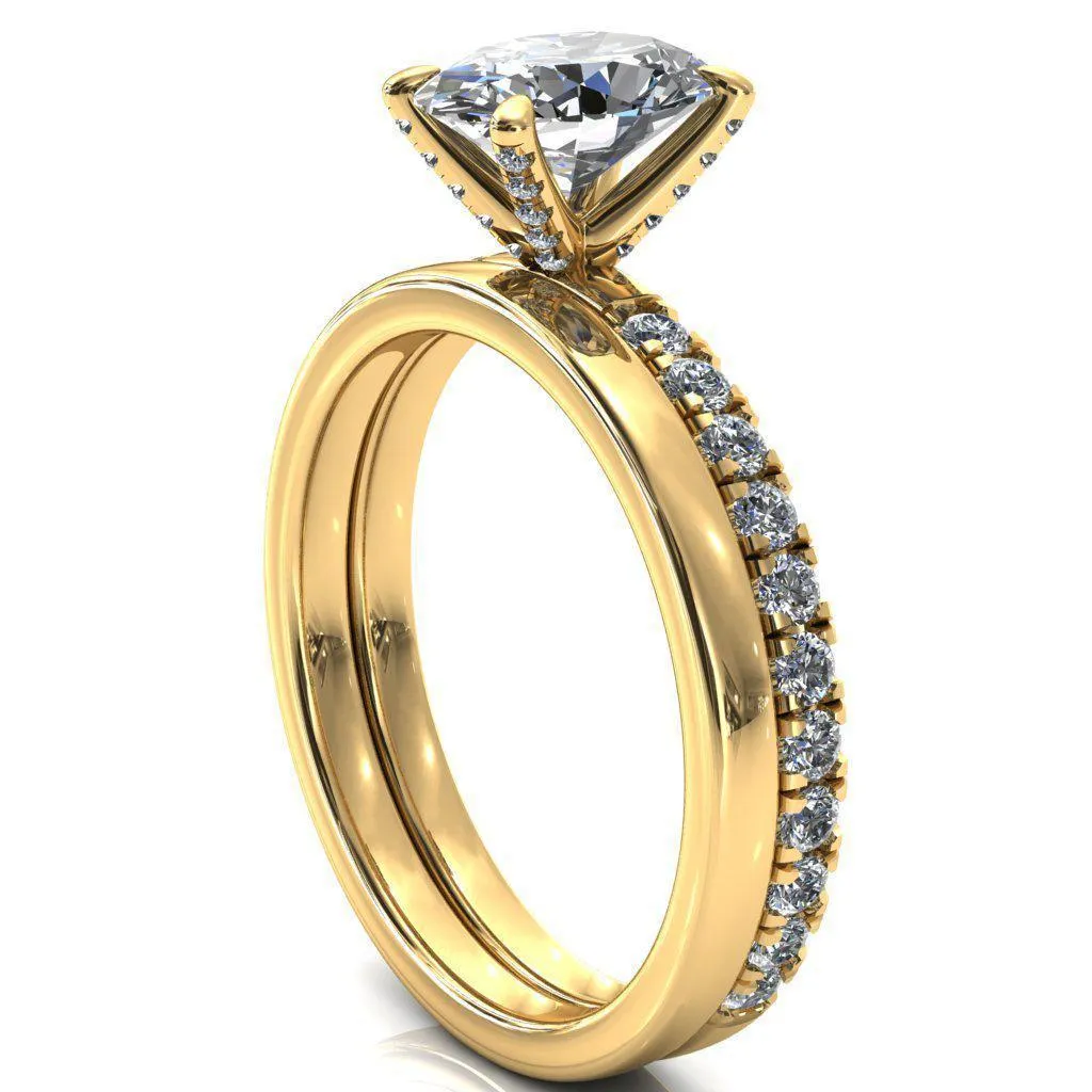 Alessi Oval Center Stone 4 Claw Prong 3/4 Micro Pave Engagement Ring