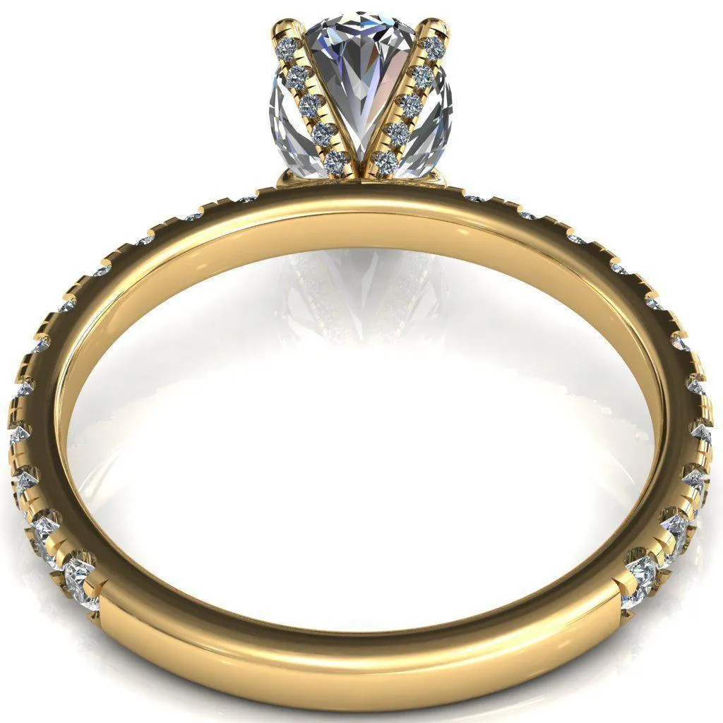 Alessi Oval Center Stone 4 Claw Prong 3/4 Micro Pave Engagement Ring