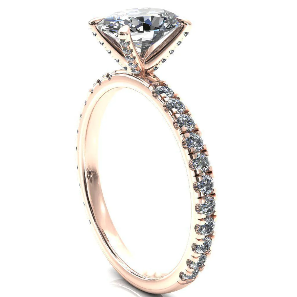 Alessi Oval Center Stone 4 Claw Prong 3/4 Micro Pave Engagement Ring