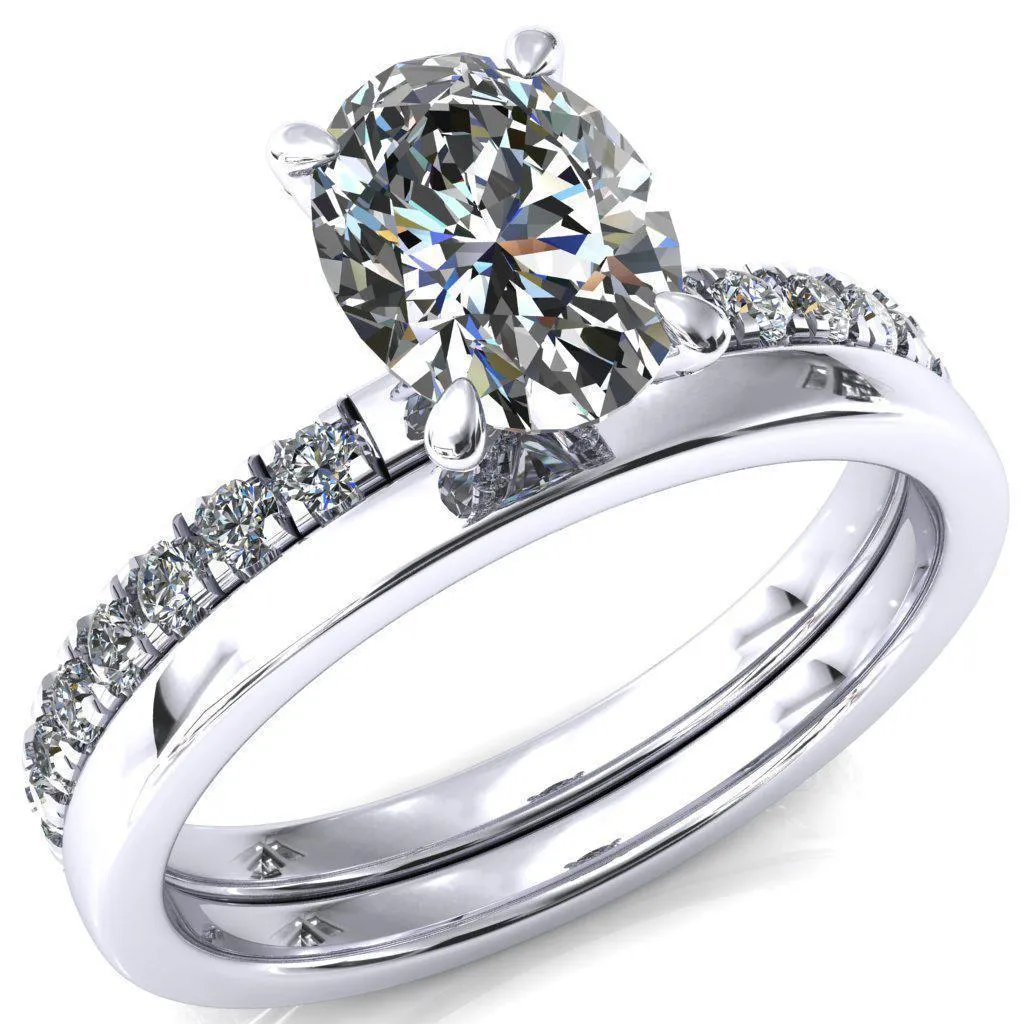 Alessi Oval Center Stone 4 Claw Prong 3/4 Micro Pave Engagement Ring